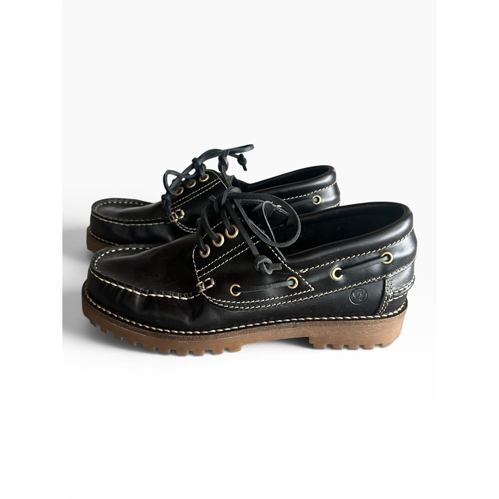 Phenumb Copenhagen Black Leather Lug Sole Loafer Shoes Womens 38 Moc Toe Laced